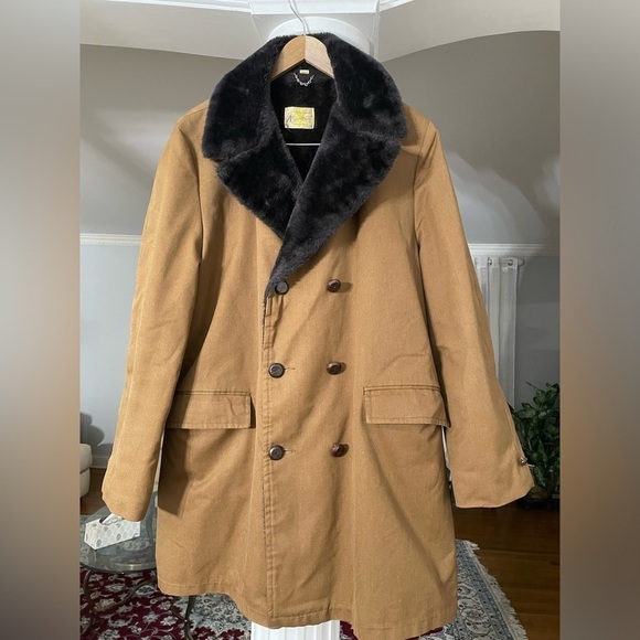 Agincount Other - Agincount men’s Vintage Double-breasted Canvas with Foux fur lining trench coat